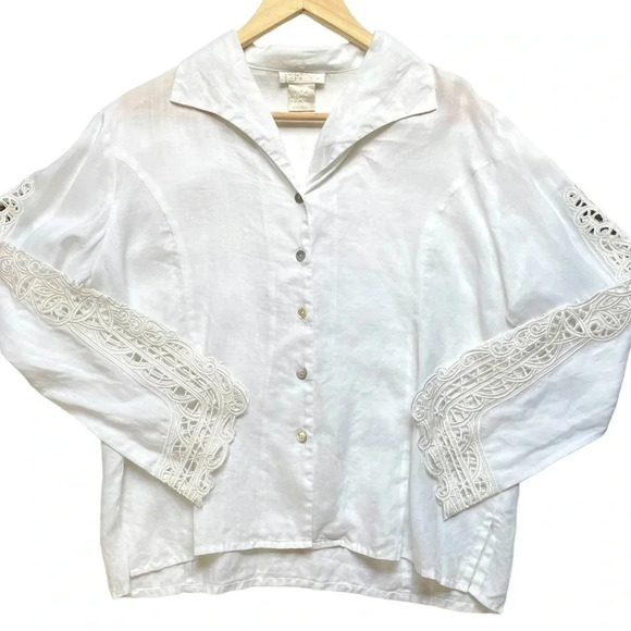 Vintage WEAVZ Linen Cut Work Sleeve Top - Picture 1 of 4